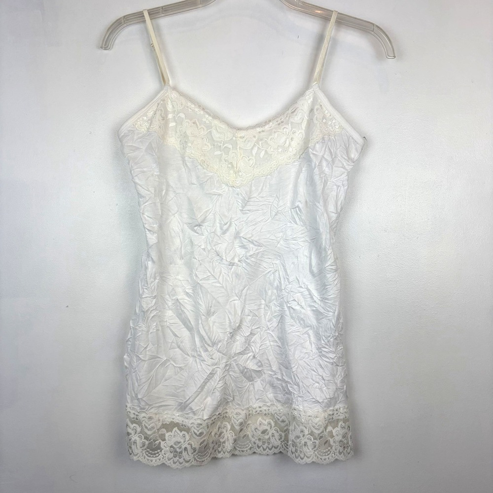 Y2K Lace Trim Crinkle Cami Tank Womens Medium Whimsigoth Fairy Indie Coquette